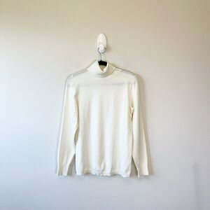 Talbots Turtleneck Sweater Cream Long Sleeve Cotton Blend Classic Office Small